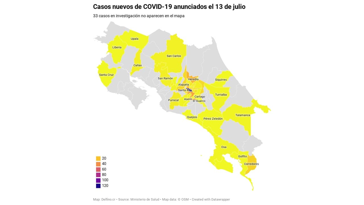 Imagen principal del artículo: 49 cantones agrupan los 440 nuevos casos de COVID-19 anunciados el 13 de julio
