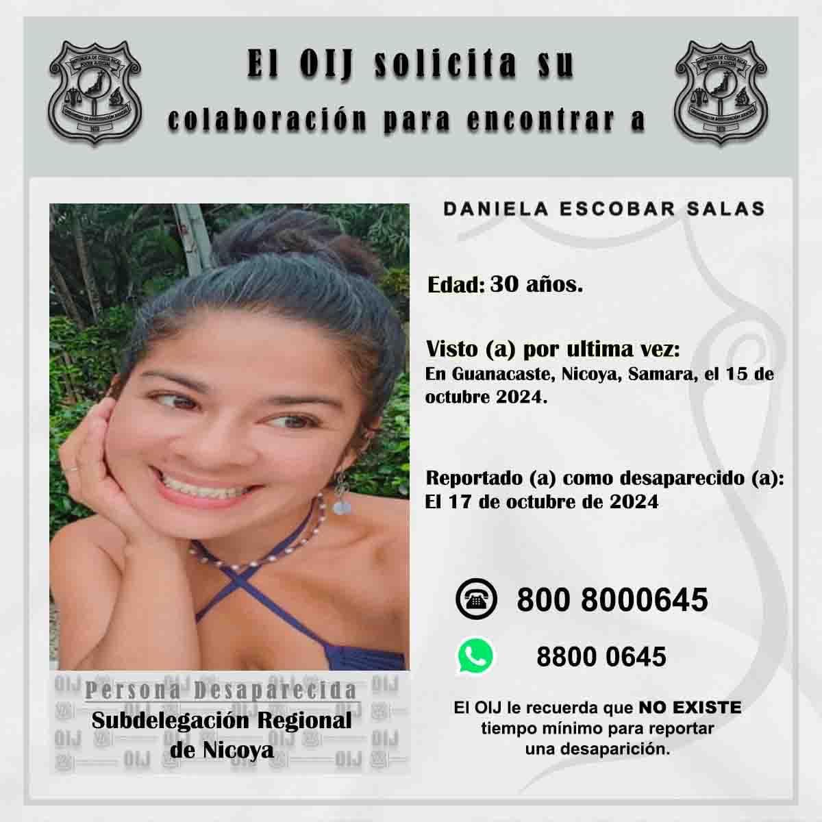 Imagen principal del artículo: OIJ solicita colaboración para ubicar a Daniela Escobar Salas
