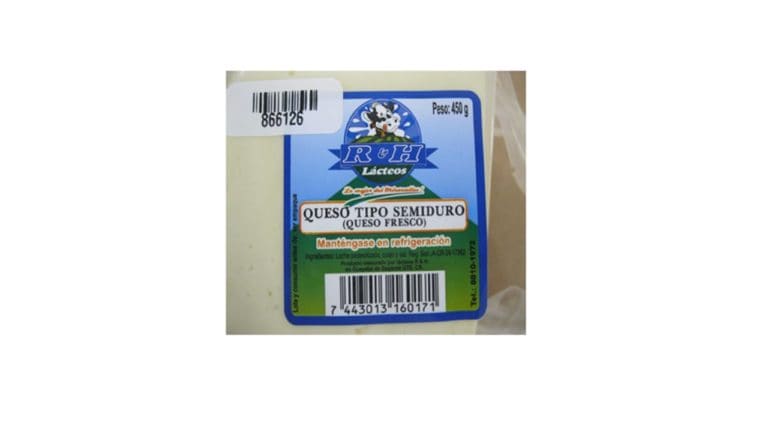 Salud advierte presencia de bacteria peligrosa en queso fresco de la marca Lácteos R&H